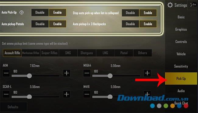 How to turn on / off auto pick-up in PUBG Mobile