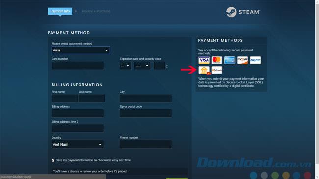 Instruction for payment in Vietnamese Dong on Steam