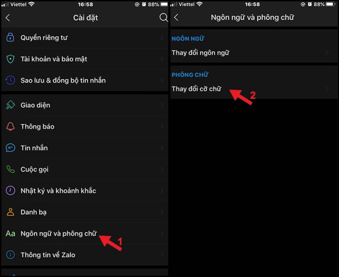How to adjust the font size in Zalo messages on iPhone, Android phones
