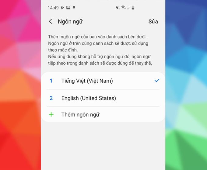 有關如何在 Android 設備上將語言從英語更改為越南語的說明