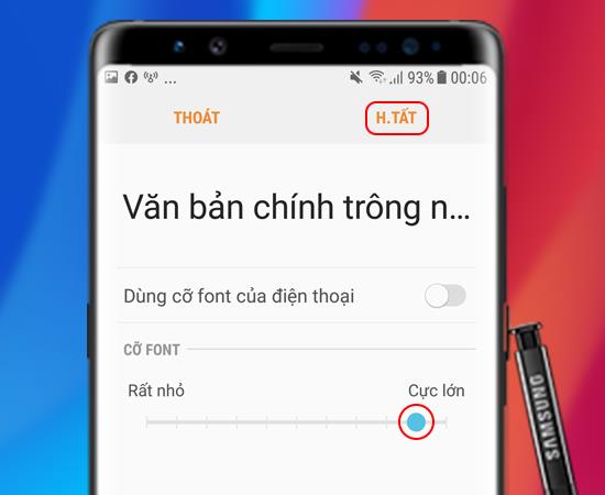 6 steps to change font size on Samsung Galaxy Note 8