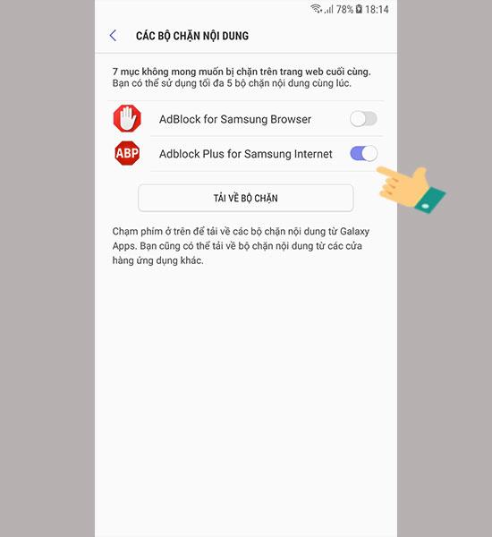 Blokir iklan di browser Internet Samsung