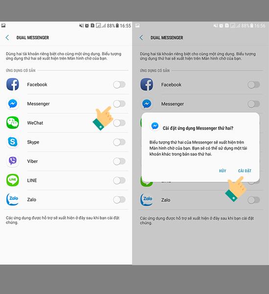 Istruzioni per accedere a due account Zalo, Facebook su Samsung