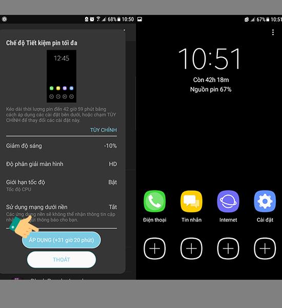 Instructions to turn on and off battery saving mode on Samsung