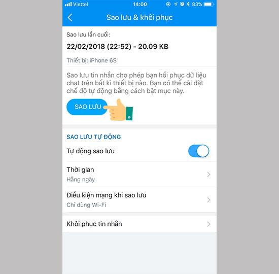 Come eseguire il backup dei messaggi Zalo su iPhone?