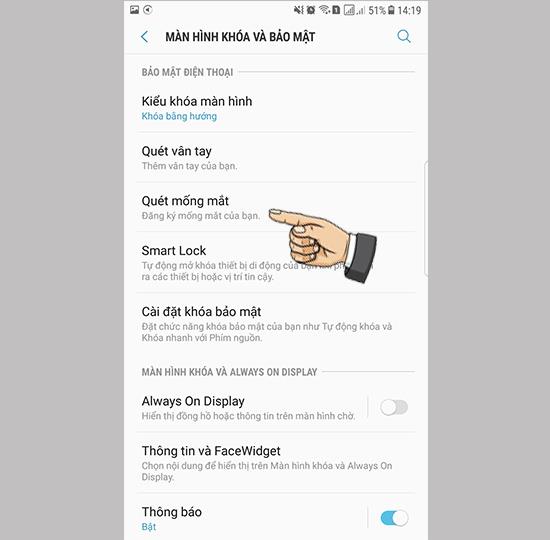 Samsung Galaxy Note FE iris authentication screen change