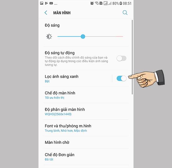 How to turn on blue light filter on Samsung Galaxy Note FE