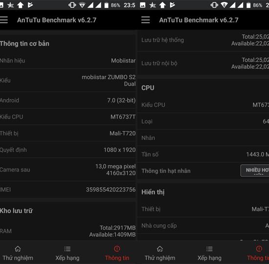 Mobiistar Zumbo S2 Dual 上的 Antutu 得分