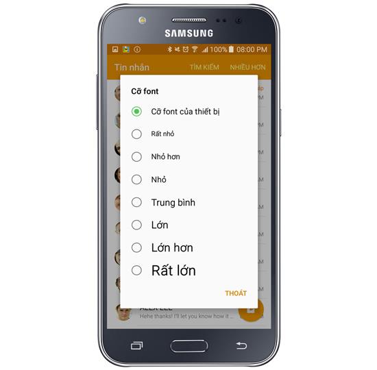 Samsung Galaxy J7 message font size setting