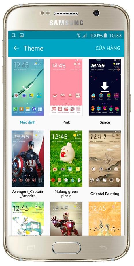 Rich interface with Theme store on Samsung Galaxy S6