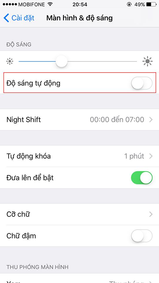 Instructions to turn off automatic brightness on iOS 11