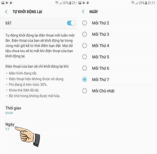 Samsung Galaxy J3 Pro에서 자동 다시 시작 시간 설정