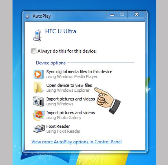 Anweisungen zum Anschließen des HTC U Ultra an einen Computer