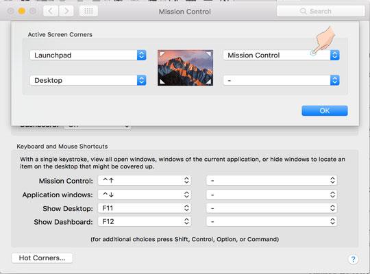 Menggunakan ciri Hot Corners pada Mac OS