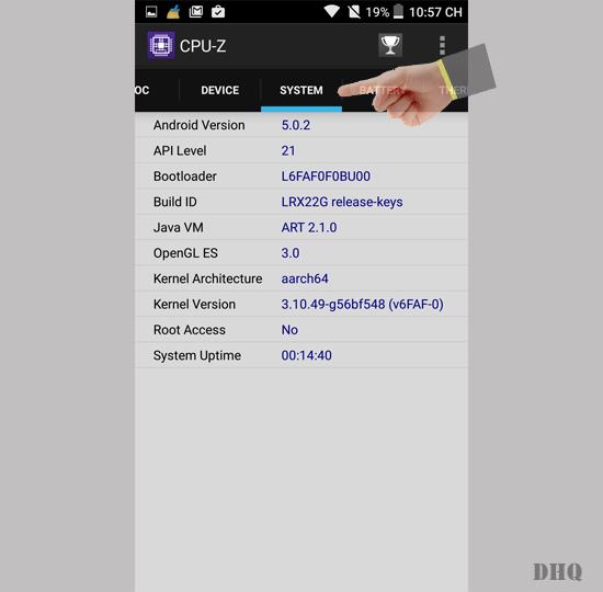 在 Obi Worldphone S507 上使用 CPUZ 檢查設備配置