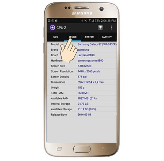 Testați CPU-Z Samsung Galaxy S7