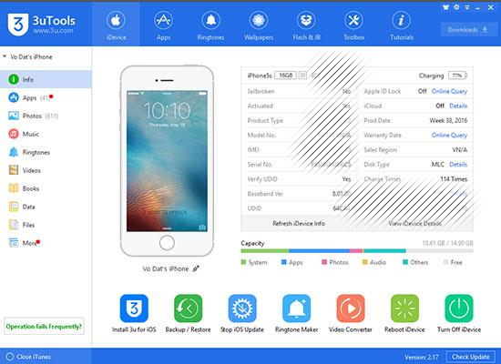 3uTools free iPhone management tool