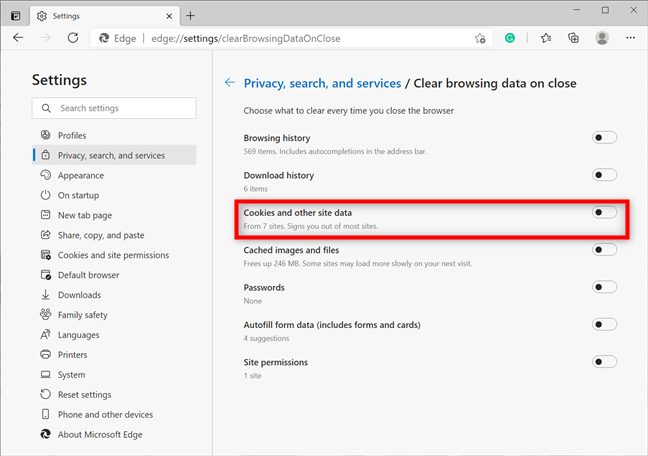 How to clear cookies on Microsoft Edge