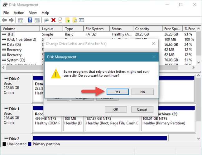 How to change the letter of any drive or partition, in Windows