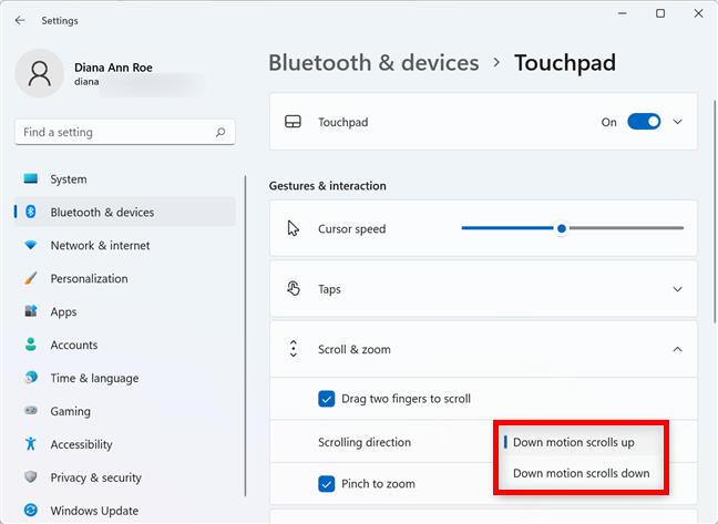 How to change the touchpad settings in Windows 11