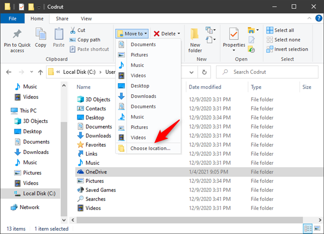 How to change OneDrives location in Windows 10