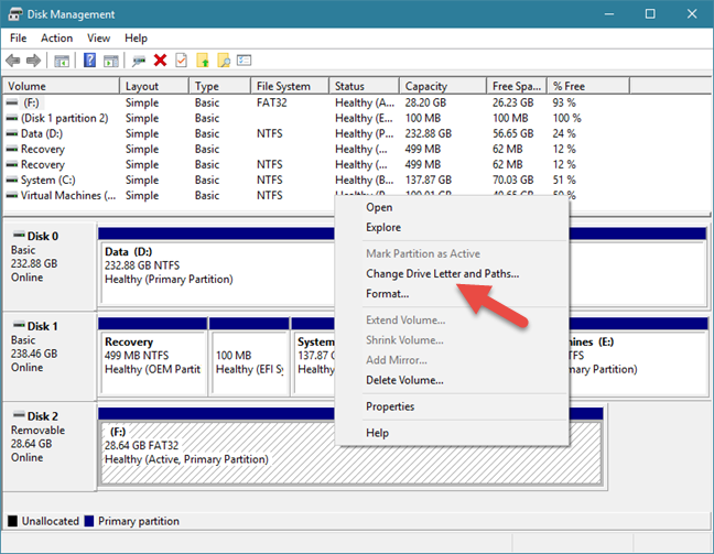 How to change the letter of any drive or partition, in Windows