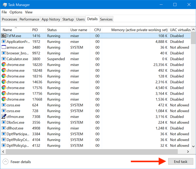 View details about running processes with the Windows 10 Task Manager