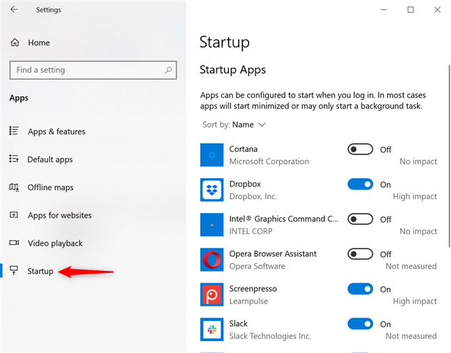 How to change Windows 10 startup programs from Settings