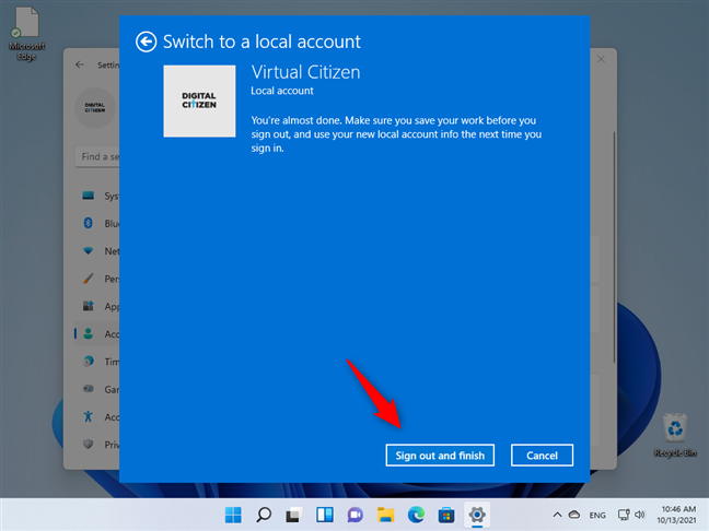 How to switch to a Windows 11 local account from a Microsoft one