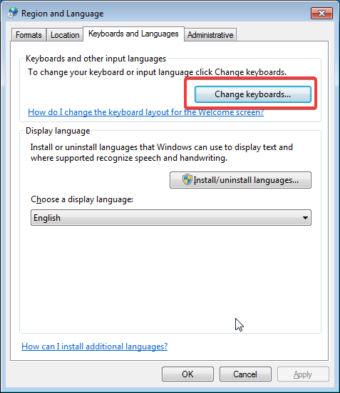 How to change the keyboard input language in Windows 7