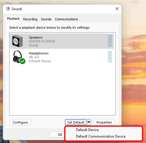 2 ways to change the default speakers in Windows 11