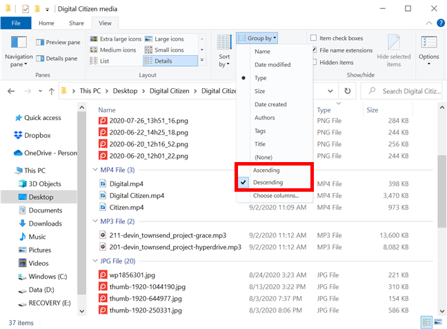 How to sort, group, and filter files & folders in Windows 10s File Explorer