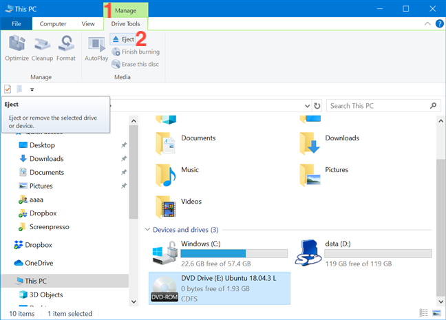 How to open (mount) or eject (unmount) ISO files in Windows 10