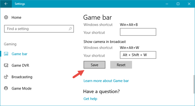 2 ways to change the keyboard shortcuts for the Game Bar in Windows 10