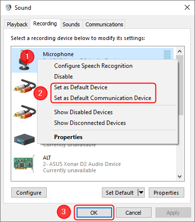 How to set the default microphone in Windows 10