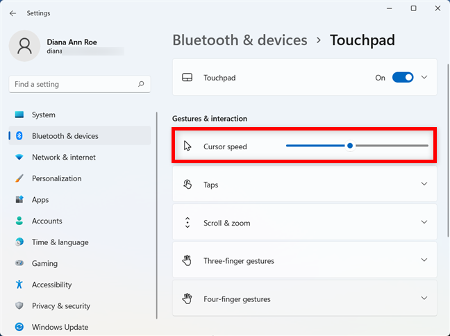 How to change the touchpad settings in Windows 11