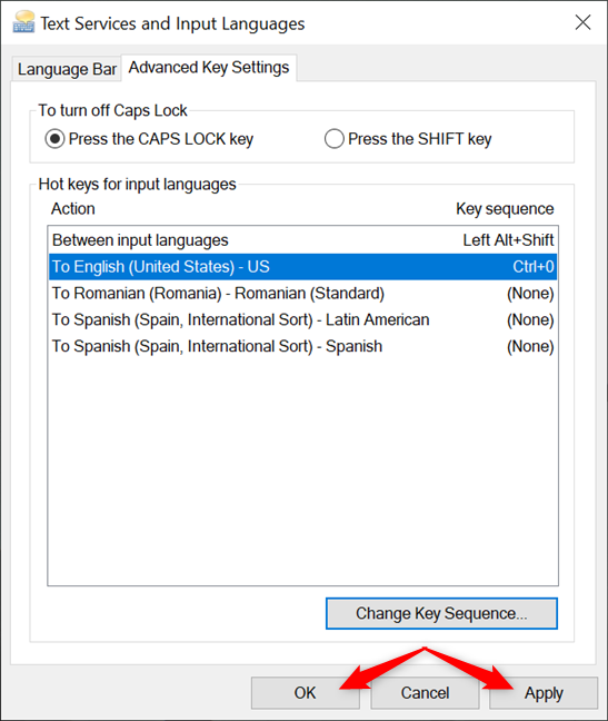 How to change the keyboard language shortcut in Windows 10