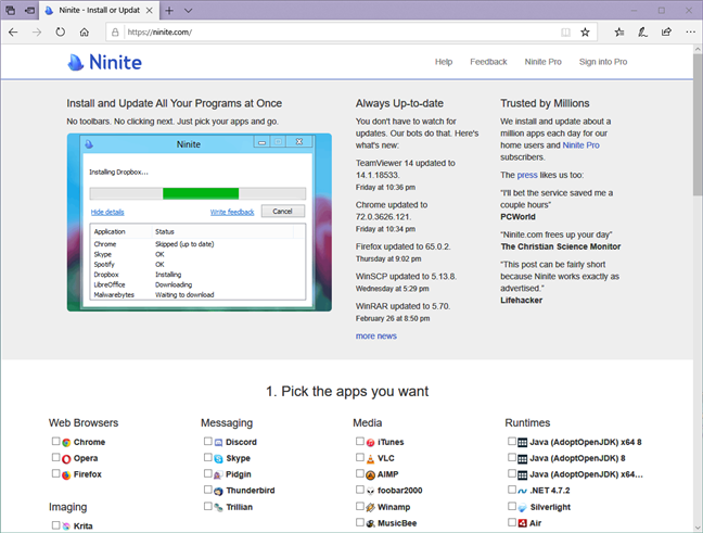 How to install apps and update them, with Ninite, adware-free