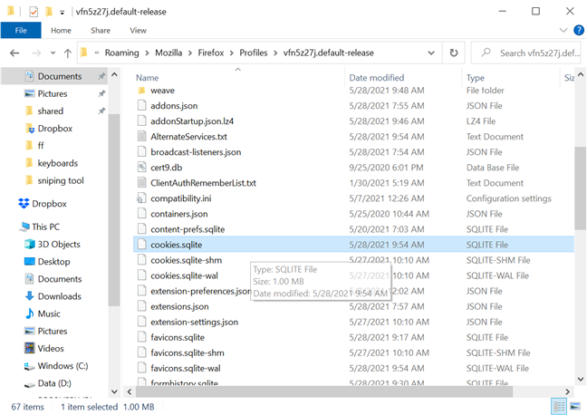 Where are cookies stored in Windows 10 for all major browsers?