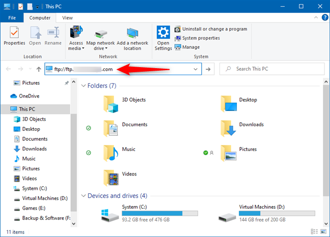 How to connect to an FTP server in Windows 10, from File Explorer