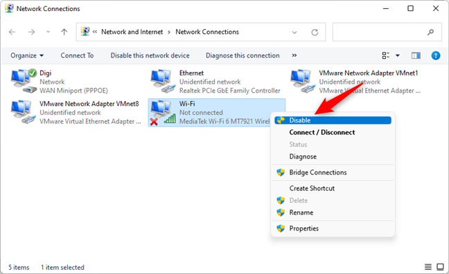 How do I enable or disable the Wi-Fi on Windows 11?