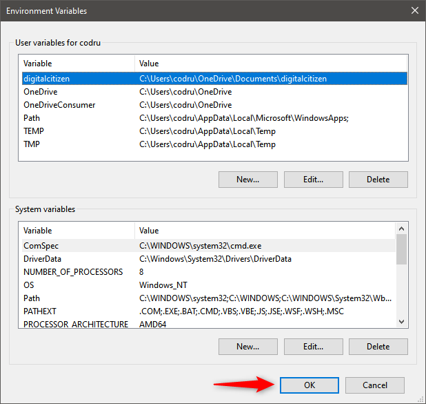 How to create user variables and system environment variables in Windows 10