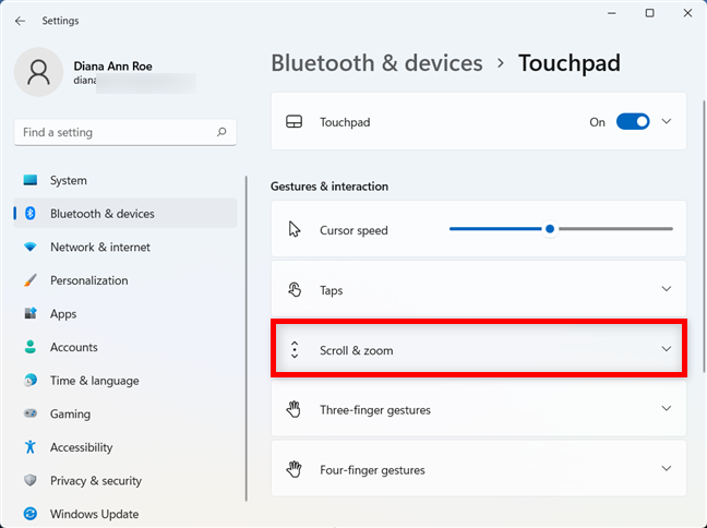 How to change the touchpad settings in Windows 11