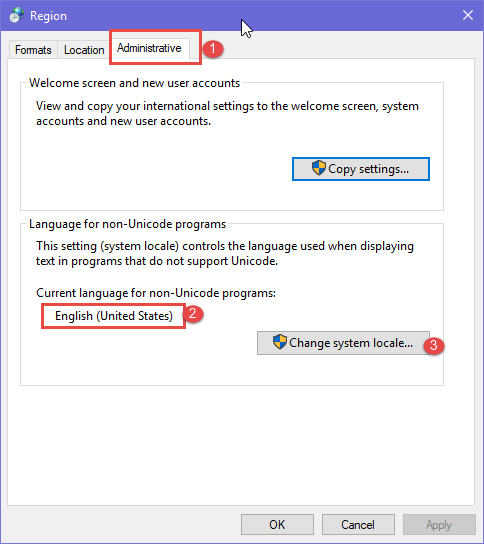 Make Windows correctly display characters from languages other than English (set non-Unicode programs)