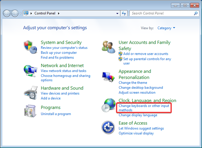 How to change the keyboard input language in Windows 7