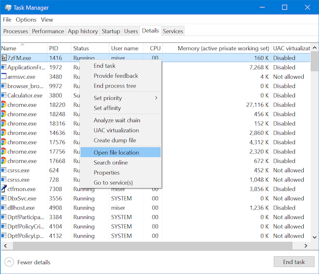 View details about running processes with the Windows 10 Task Manager