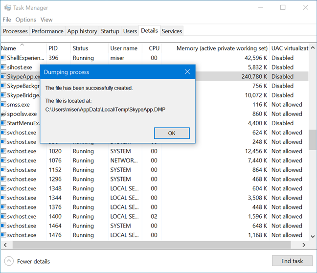 View details about running processes with the Windows 10 Task Manager