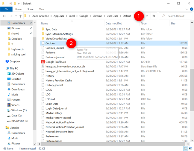Where are cookies stored in Windows 10 for all major browsers?