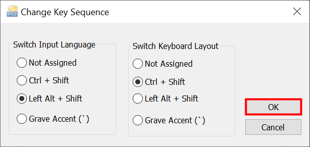 How to change the keyboard language shortcut in Windows 10