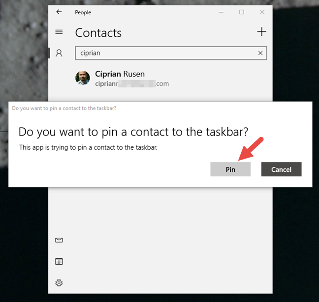 How to pin contacts to the taskbar or to the Start Menu of Windows 10